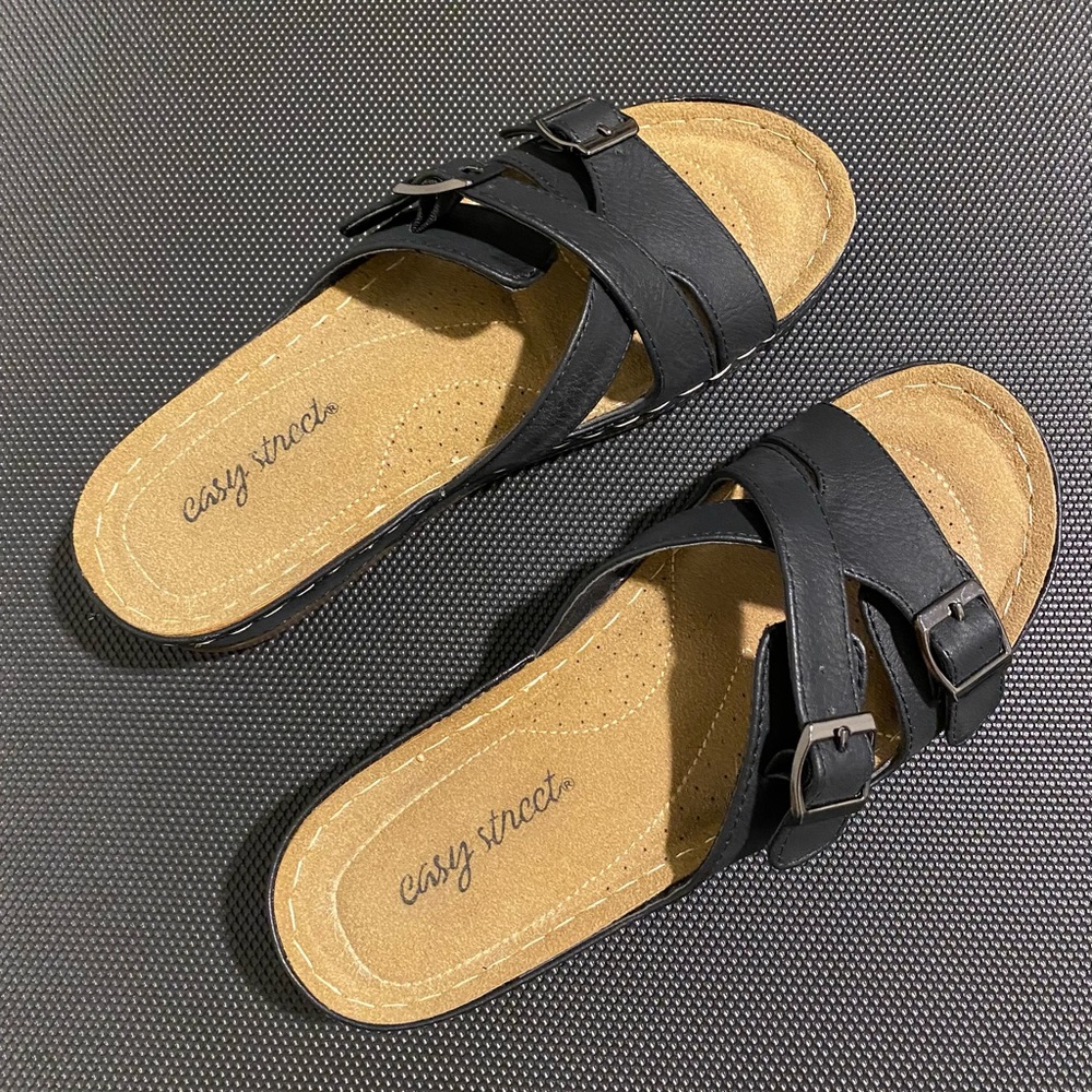 Cullula Sandals by Easy Street, w/ Adjustable Buckle, Comfort Design, 7.5 Wide - Picture 1 of 9